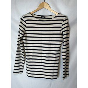 auth JOSEPH Navy  cream  Boat Neck Top Breton Med Designer Sz M Cotton